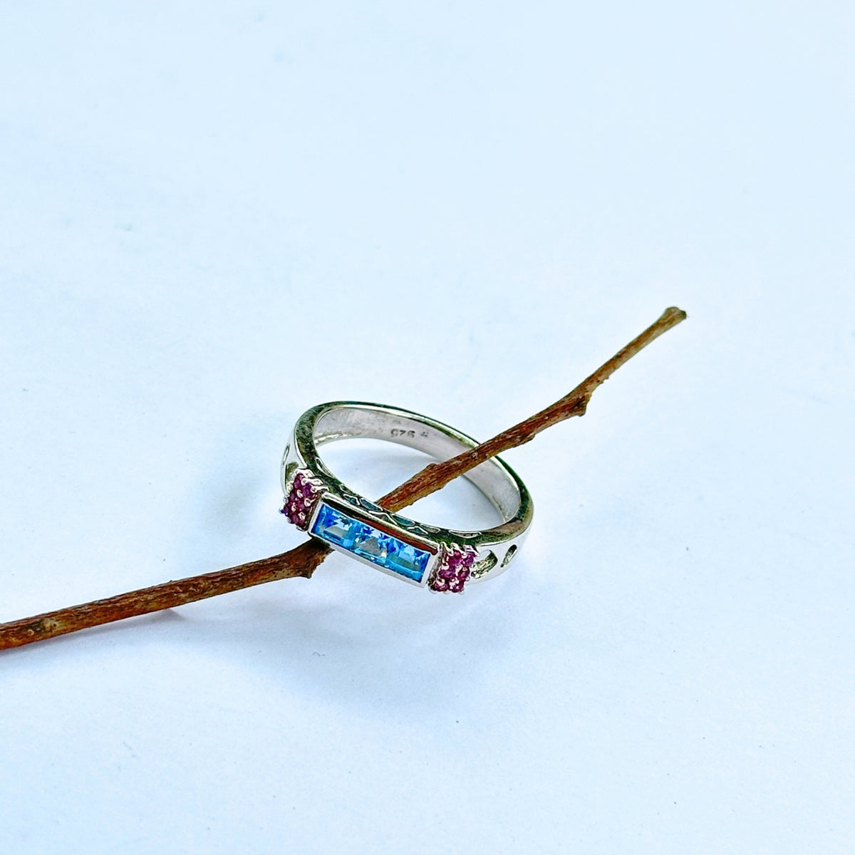 Velz Blue Topaz and Amethyst Silver 925 Ring