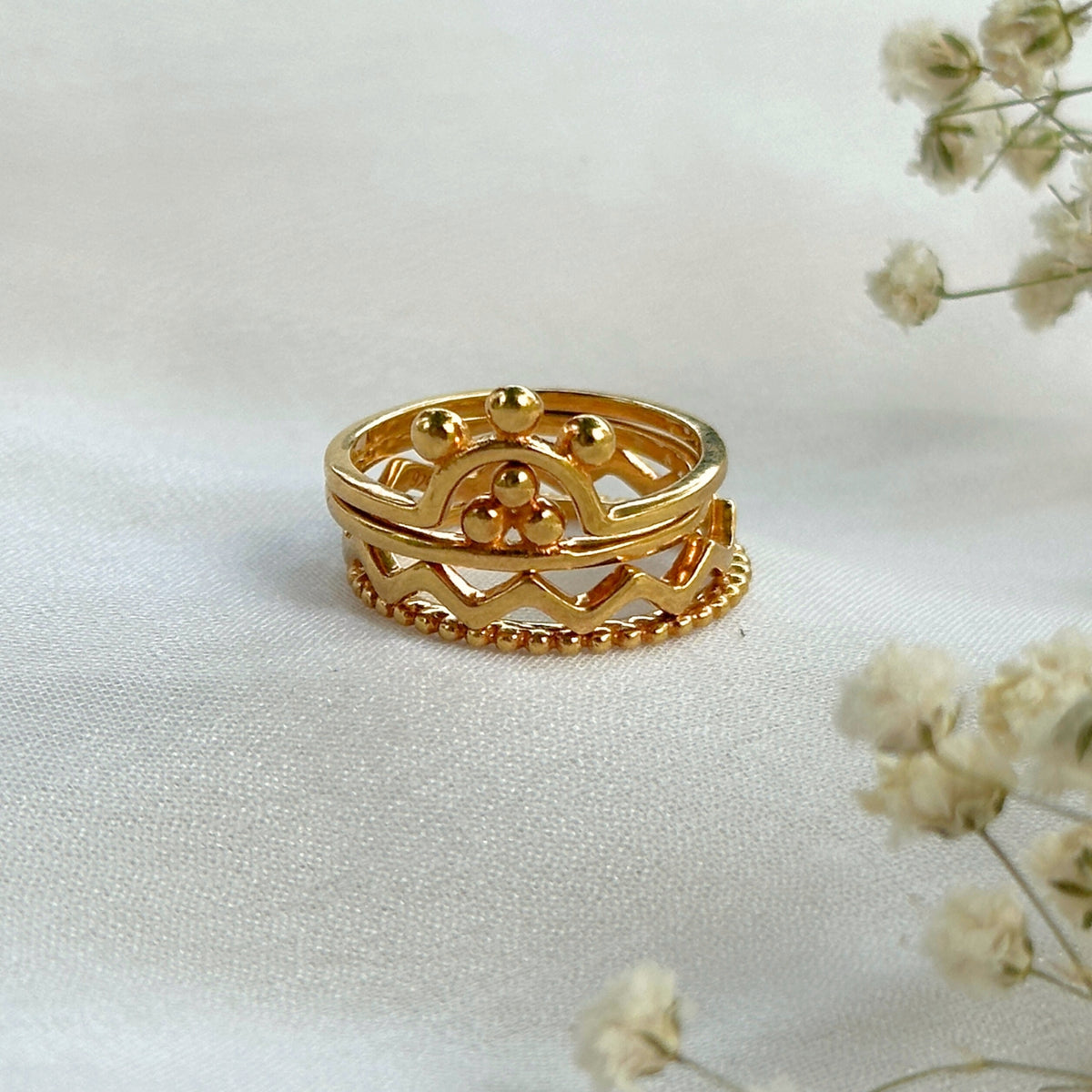 Sunrise Gold Plated Silver 925 Ring Stack