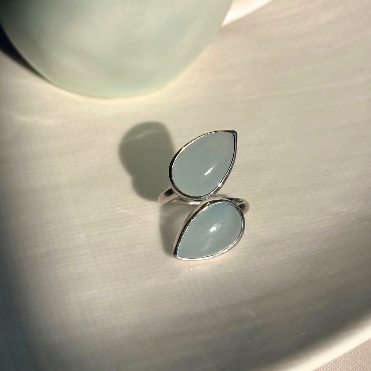 Two Drop Cabochon Aquamarine Ring