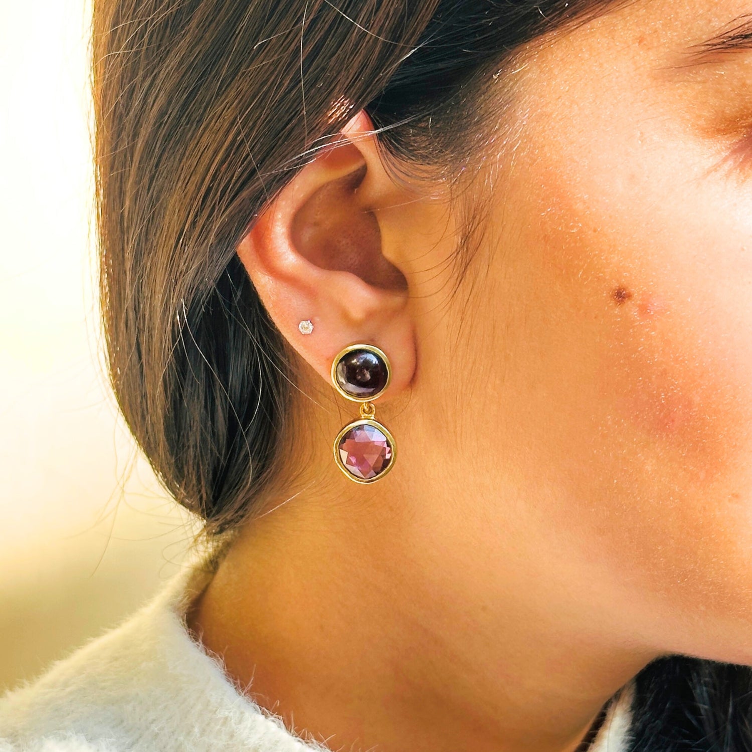 Kiro Garnet and Amethyst Gold Plated Silver 925 Earrings