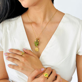 Kai Prehnite & Diamond 18K Gold Plated Silver 925 Necklace