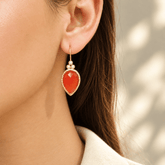 Leaf Shaped Pearl & Carnelian 18k Gold Plated Silver 925 Earrings