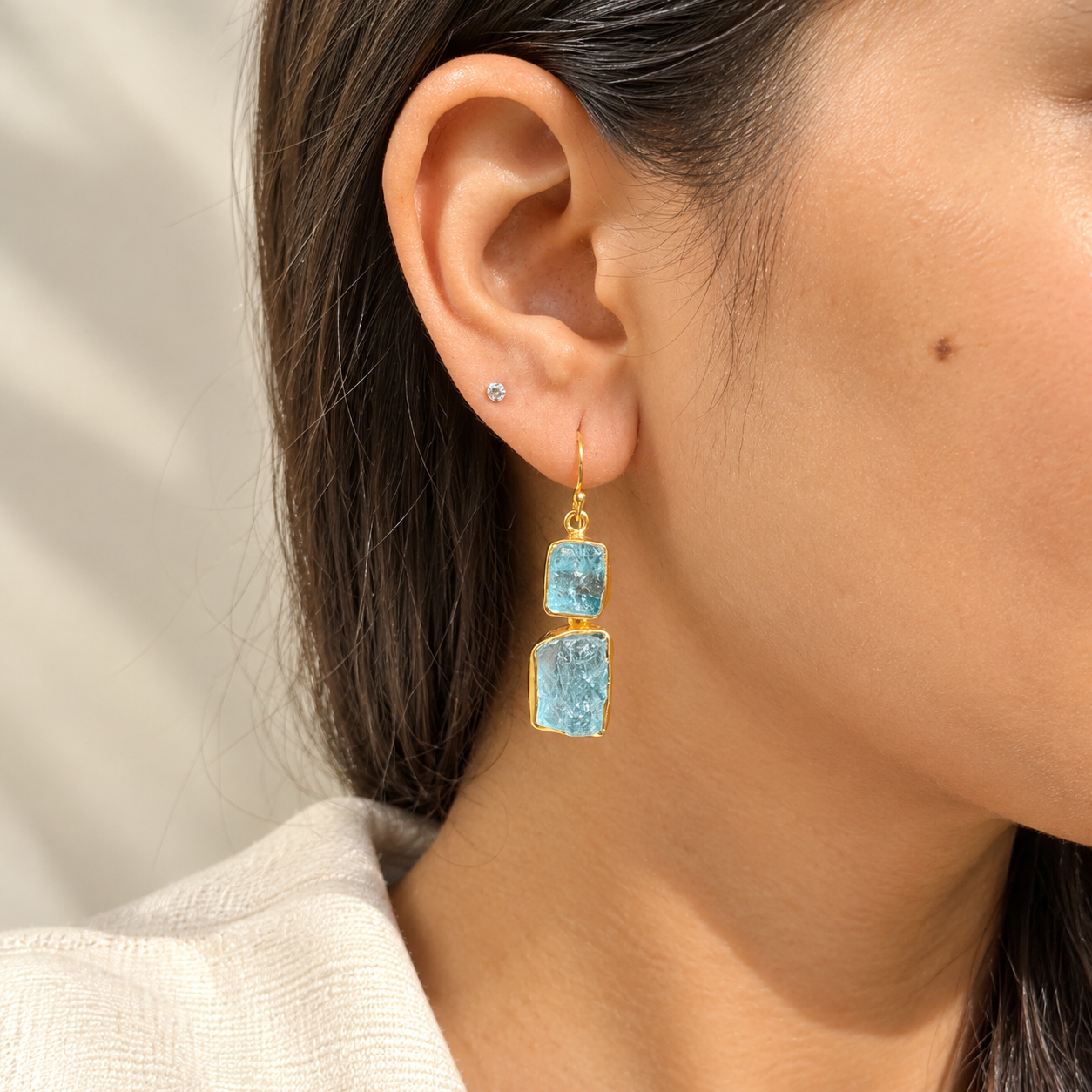 Kisha Aquamarine 18k Gold Plated Silver 925 Earrings