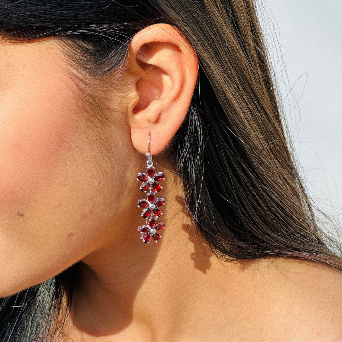 Frangipani Garnet, Citrine & Tourmaline Gemstone Silver 925 Earrings