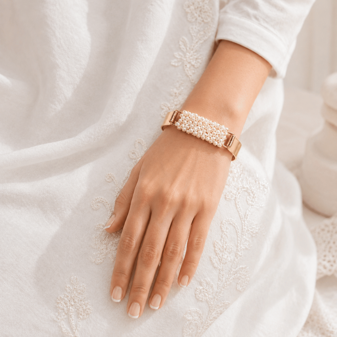Saavi 18K Gold Plated Silver 925 Pearl Beaded Bracelet