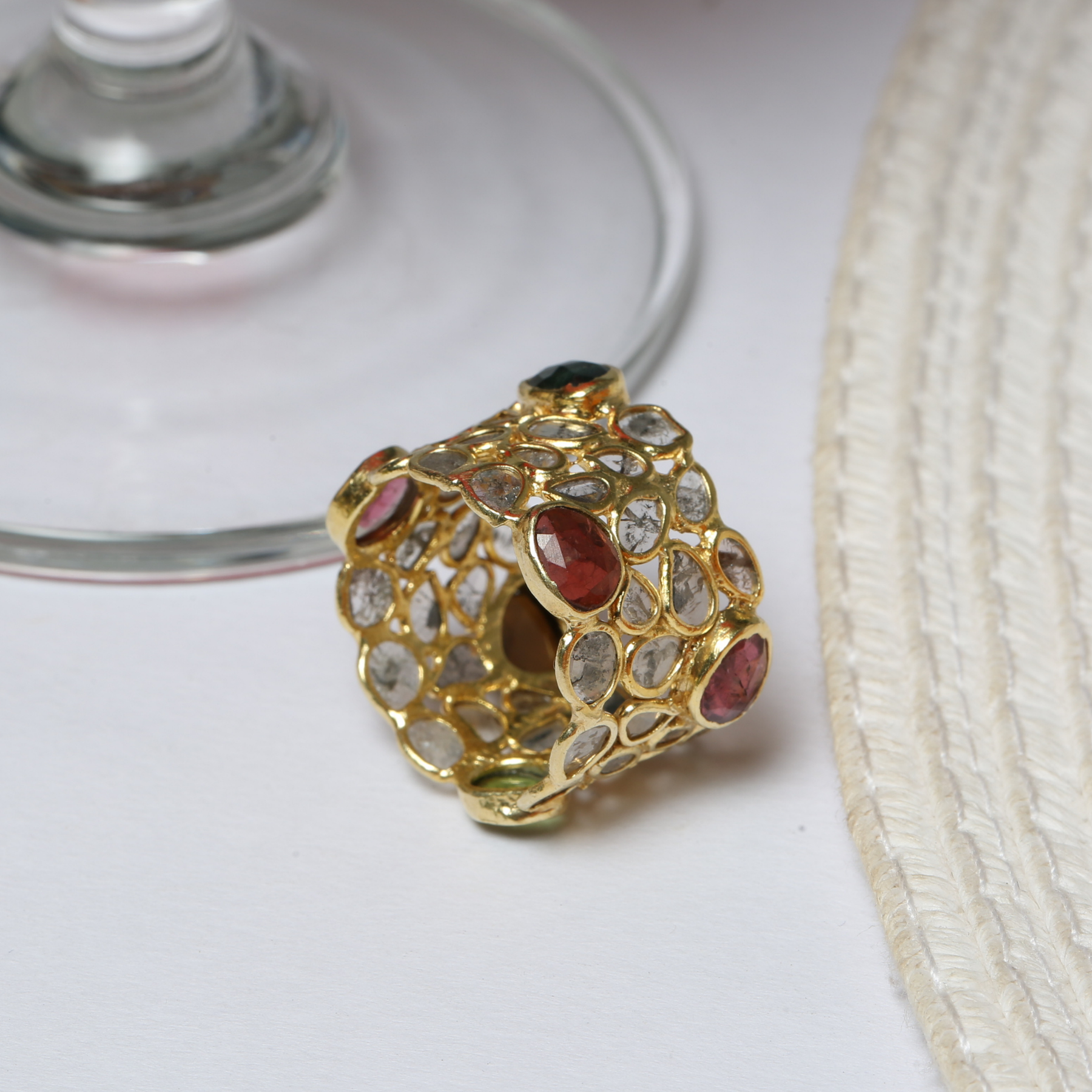 Zephyr Tourmaline and Diamond Gold Plated Silver Ring