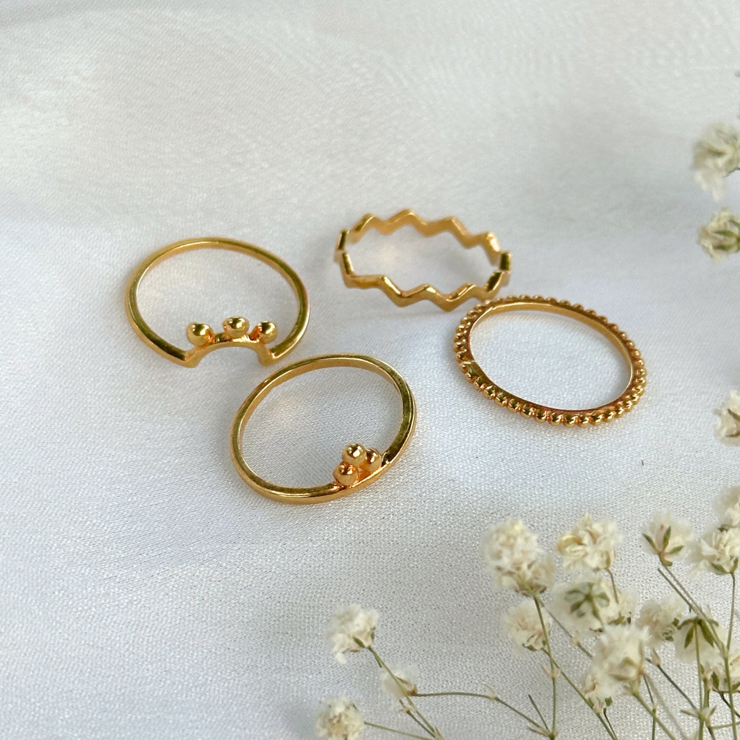 Sunrise Gold Plated Silver 925 Ring Stack