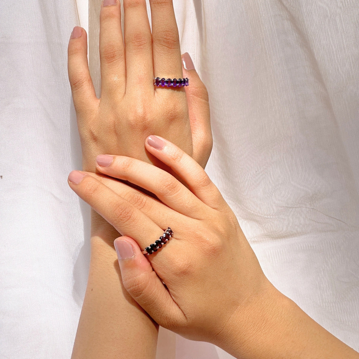 Turin Garnet & Amethyst Gemstone Silver 925 Ring