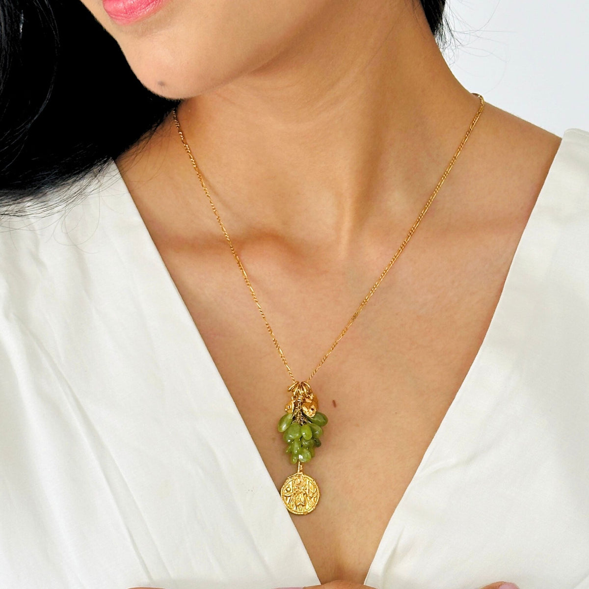 Kai Prehnite & Diamond 18K Gold Plated Silver 925 Necklace
