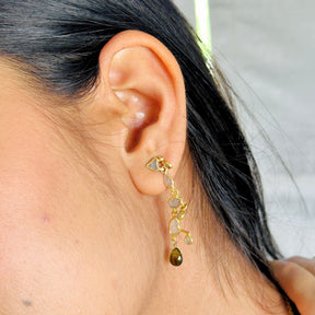 Trout Tourmaline & Diamond 18K Gold Plated Silver 925 Earrings