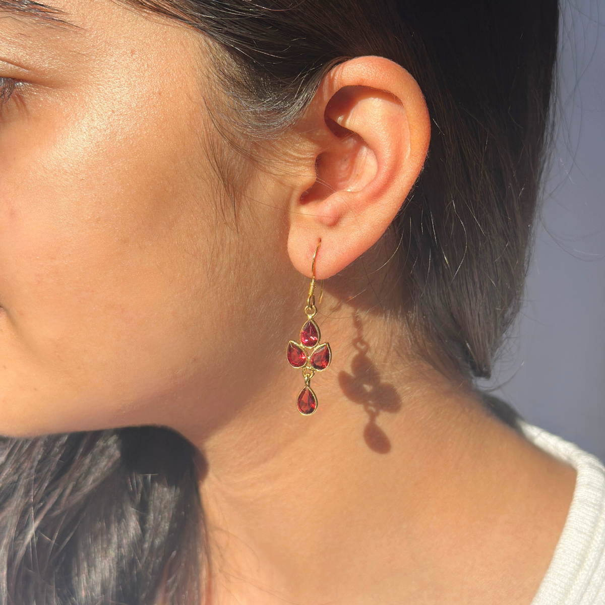 Ece 18K Gold Plated Silver 925 Garnet Earrings