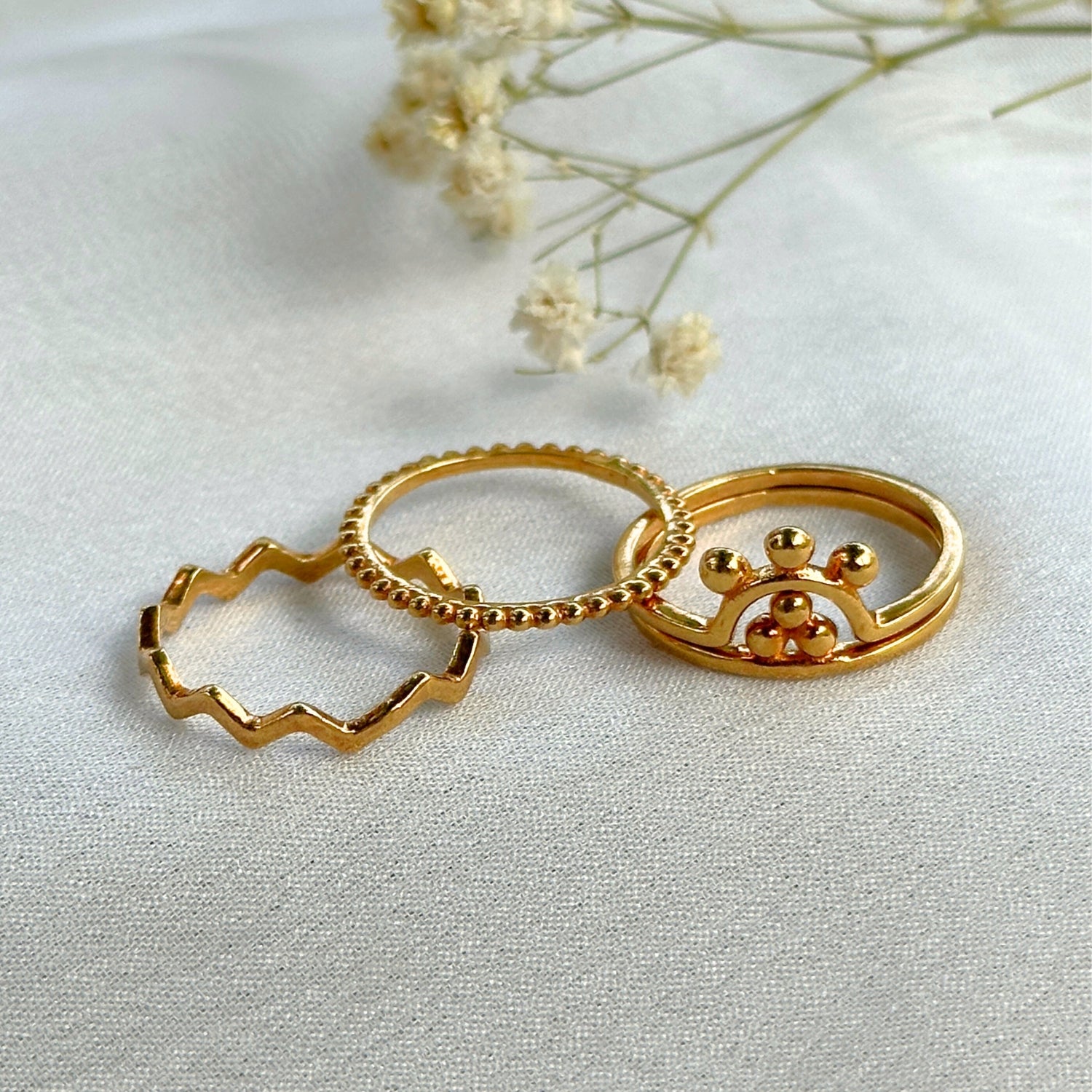 Sunrise Gold Plated Silver 925 Ring Stack