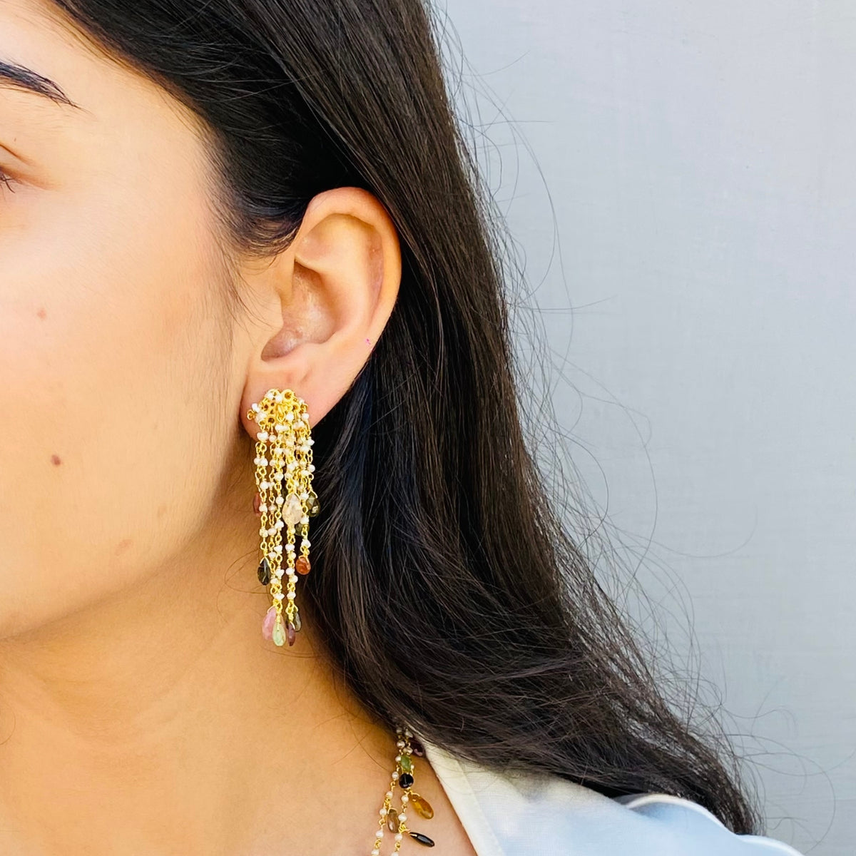 Soneeya Colorstone Long Earrings