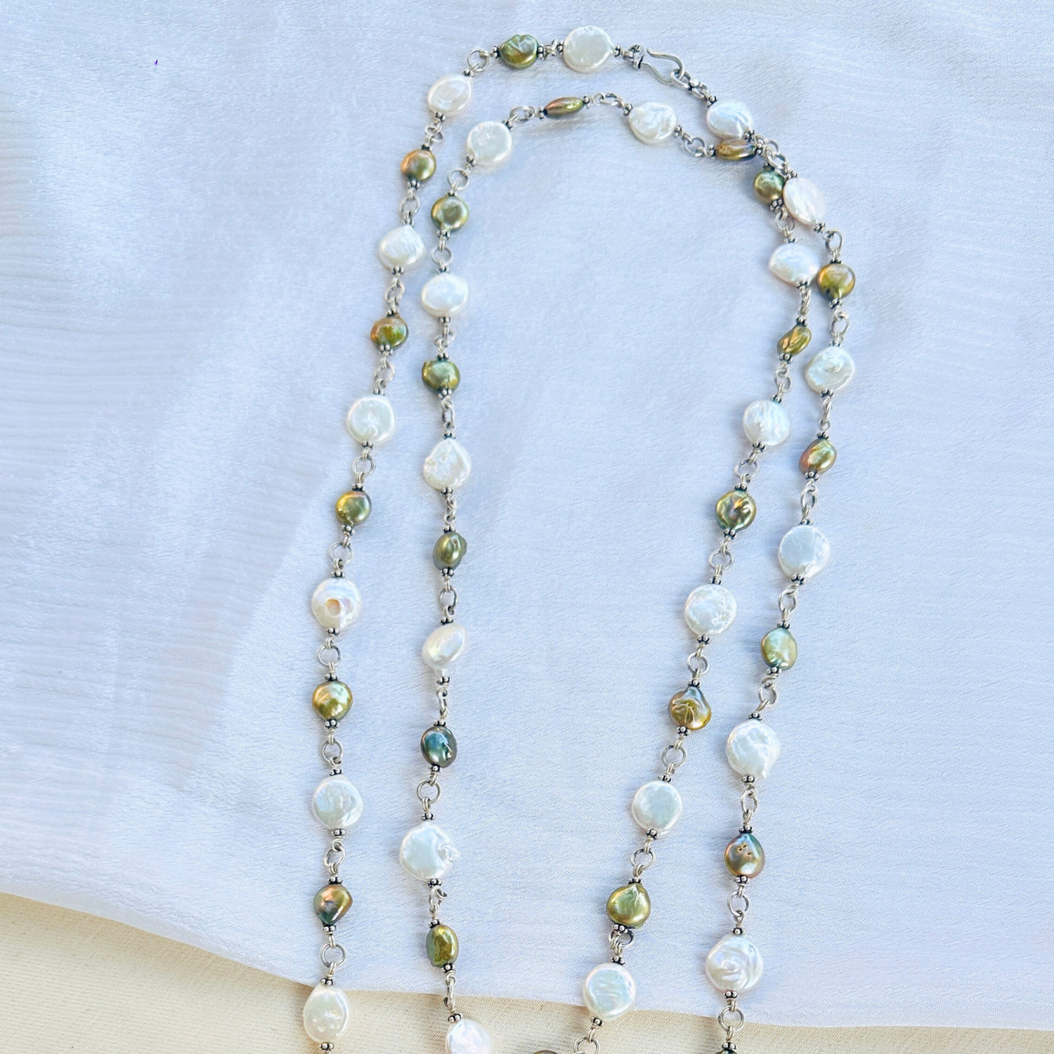Saro Green & White Pearl Silver 925 Necklace