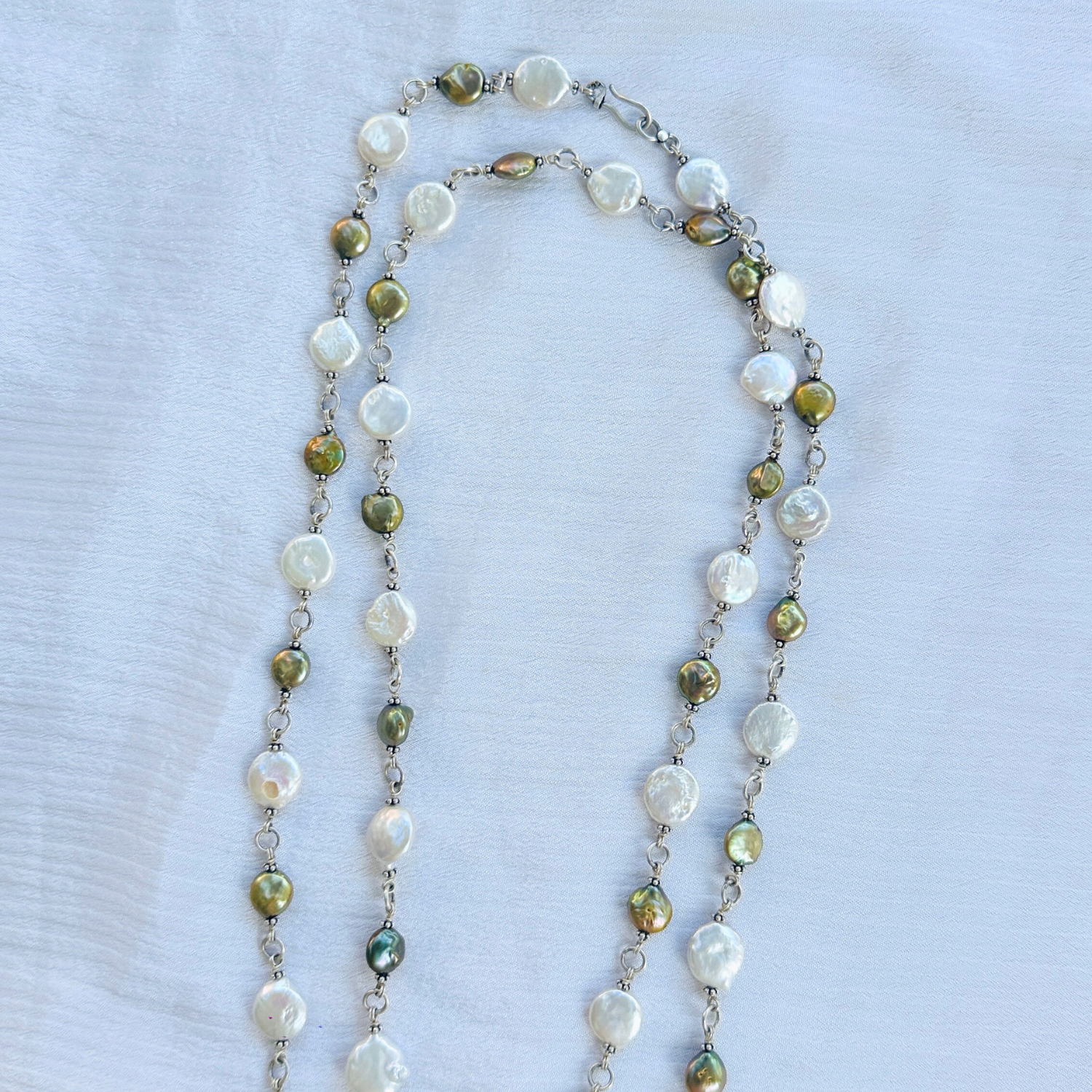 Saro Green & White Pearl Silver 925 Necklace