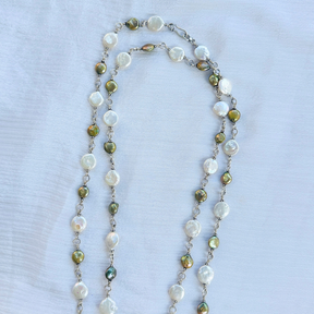 Saro Green & White Pearl Silver 925 Necklace