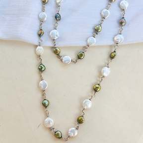 Saro Green & White Pearl Silver 925 Necklace