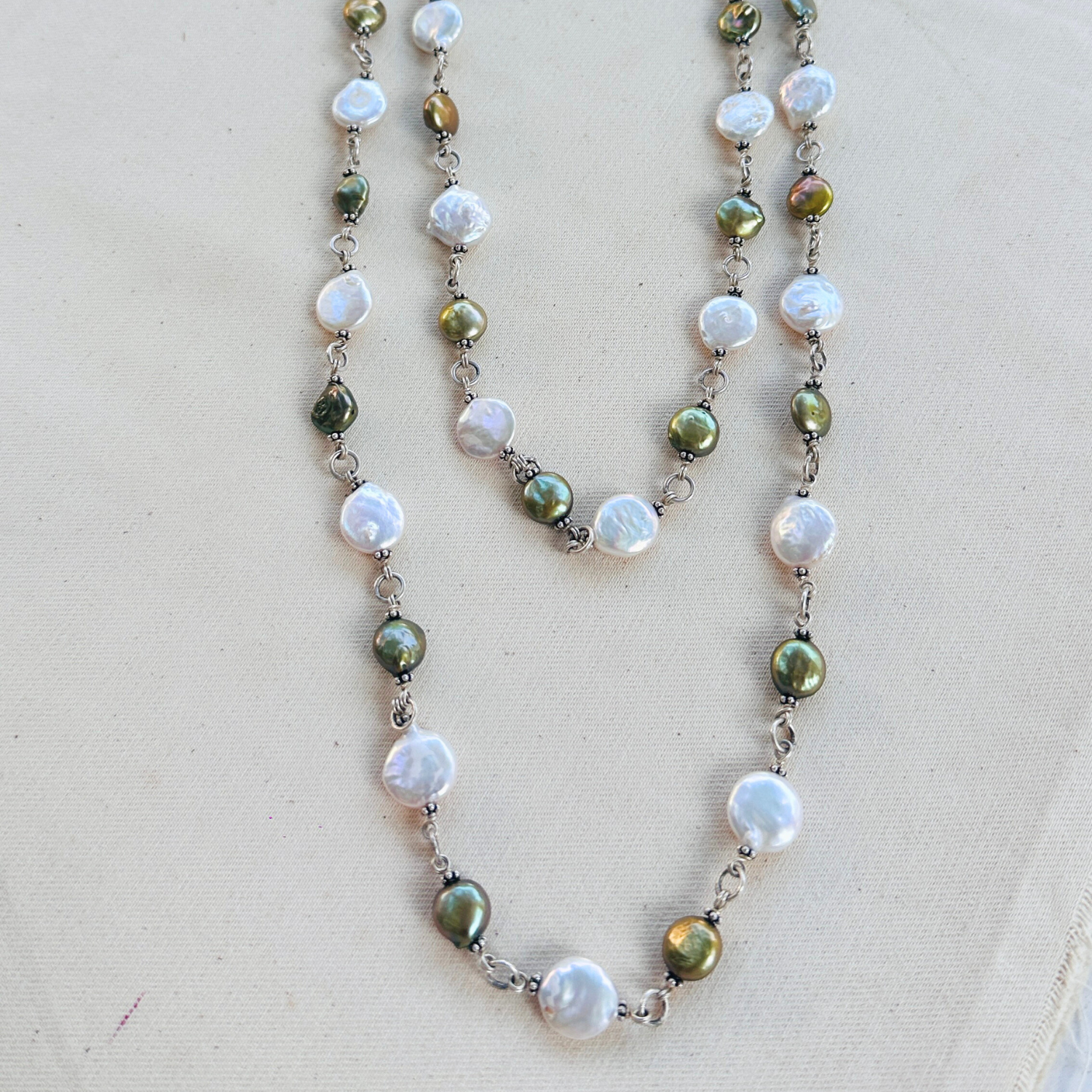 Saro Green & White Pearl Silver 925 Necklace