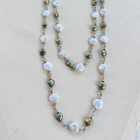 Saro Green & White Pearl Silver 925 Necklace