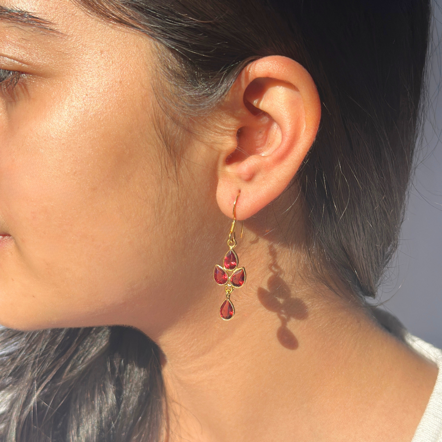 Ece 18K Gold Plated Silver 925 Garnet Earrings