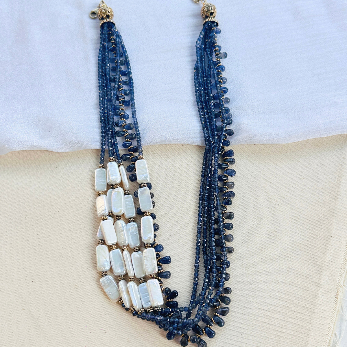 Viore Iolite & Pearl 18K Gold Plated 925 Silver Necklace