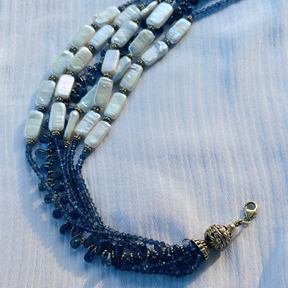 Viore Iolite & Pearl 18K Gold Plated 925 Silver Necklace