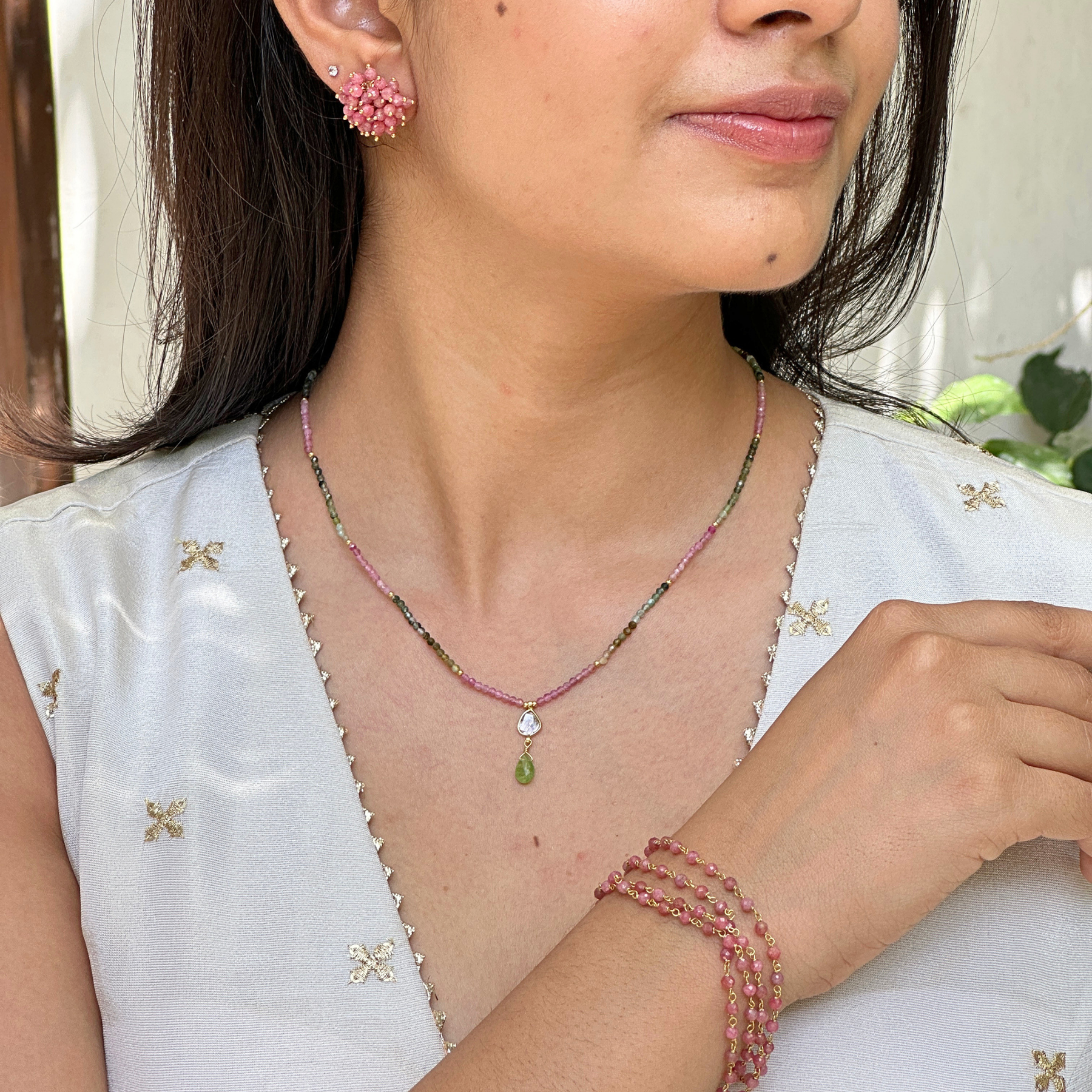 Riro Rhodonite 18k Gold Plated Silver 925 Earring