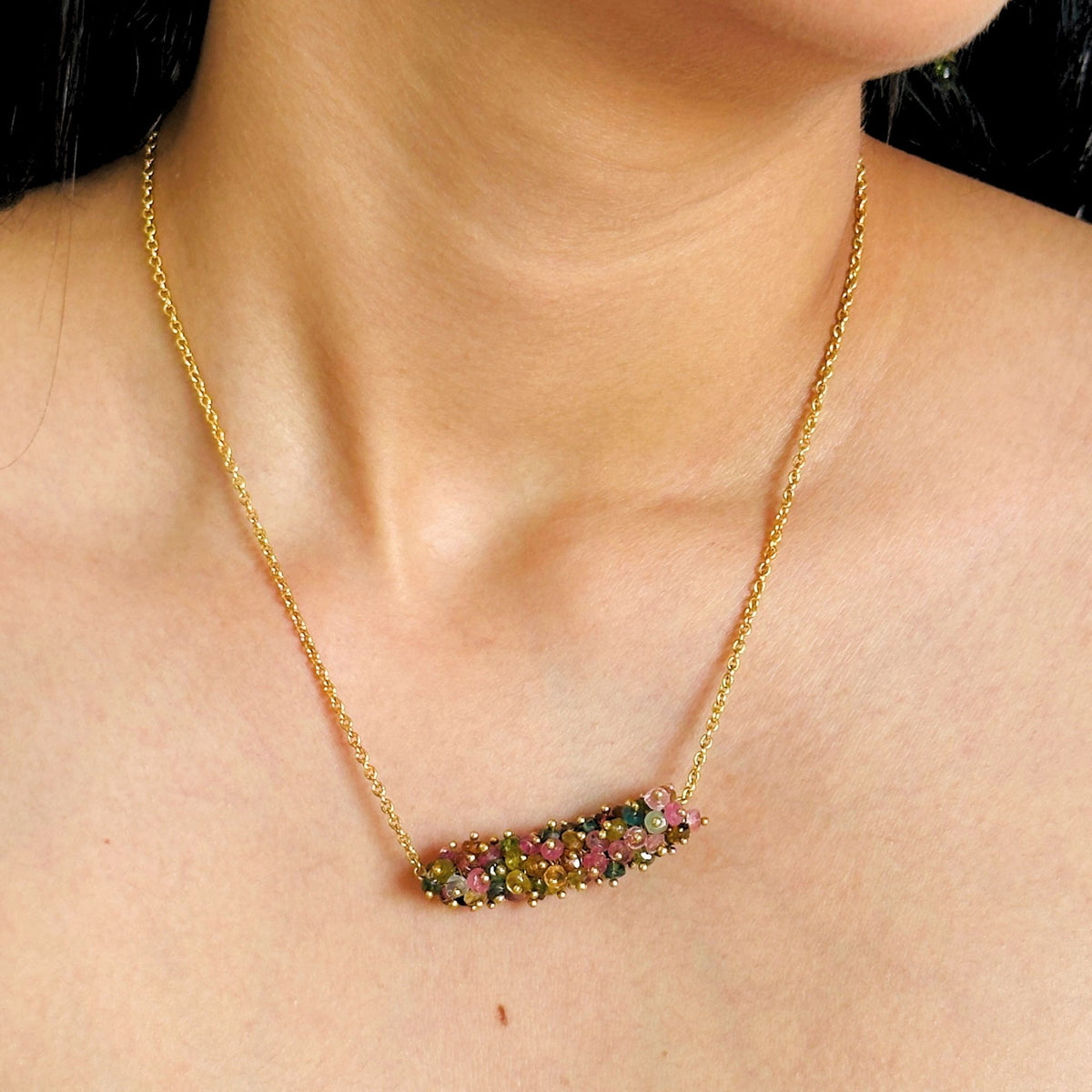 Snick Tourmaline Beaded 18K Gold Plated Silver 925 Necklace
