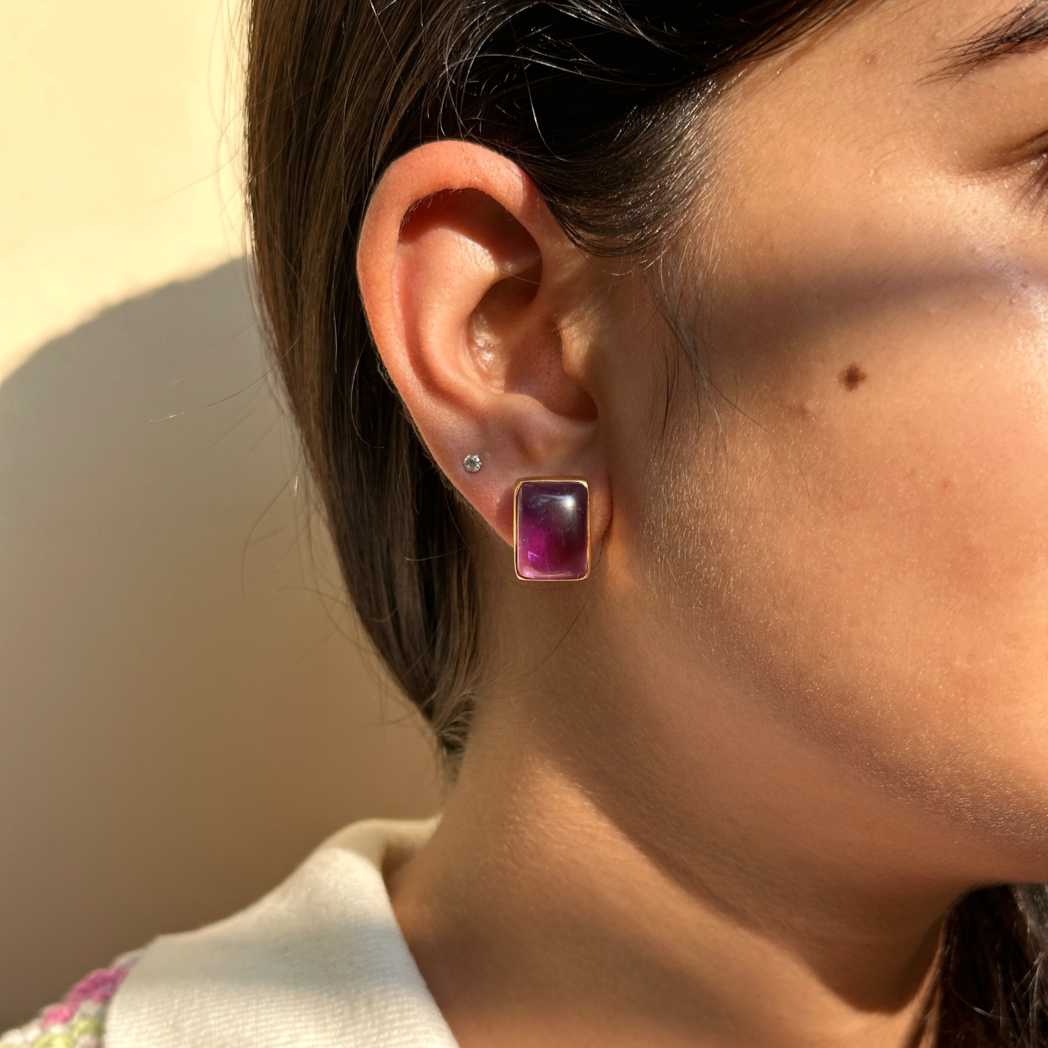 Rye Amethyst 18K Gold Plated Silver 925 Stud Earrings