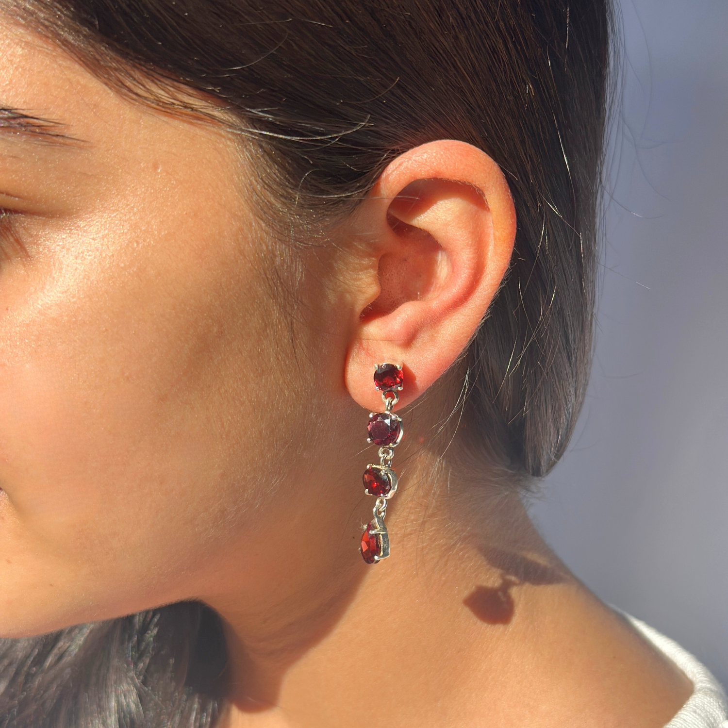 Alna 18K Gold Plated Silver 925 Garnet Earrings
