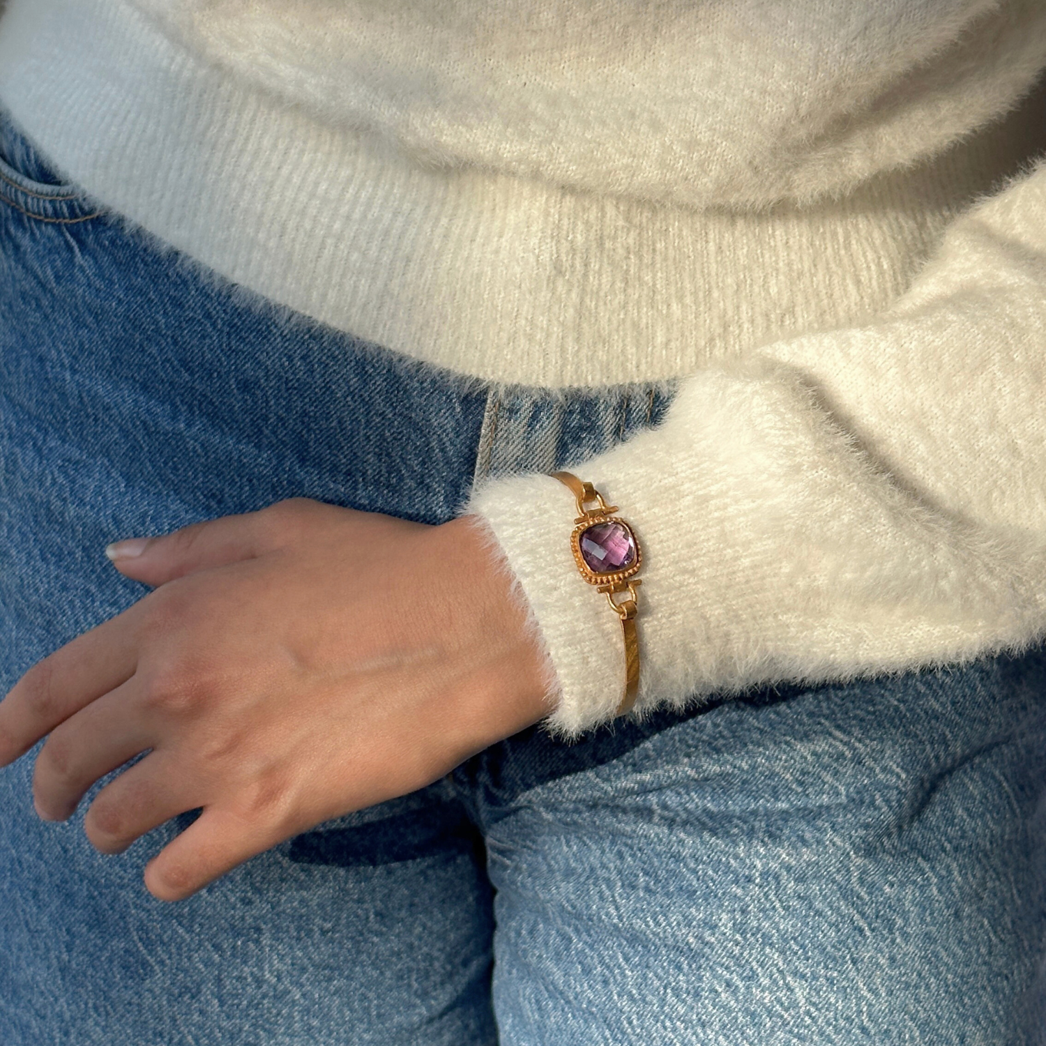 Eun Amethyst Gold Plated Silver 925 Bangle