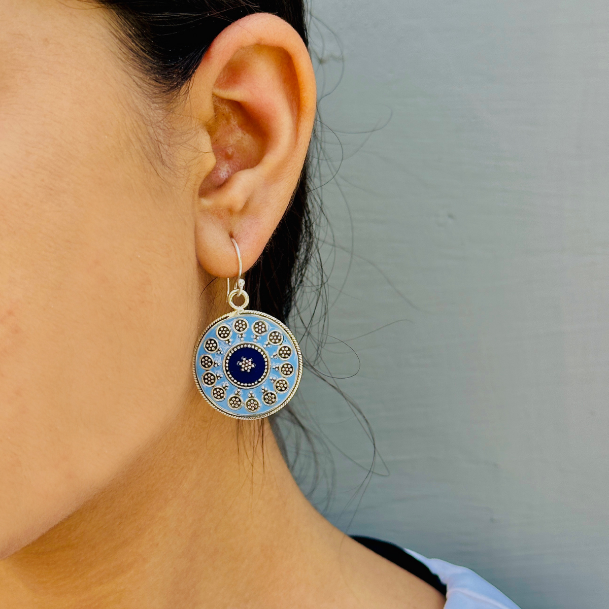 Circular Design Enamel Earrings