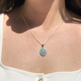 Oval Cobochon Aquamarine with Diamonds Silver 925 Pendant