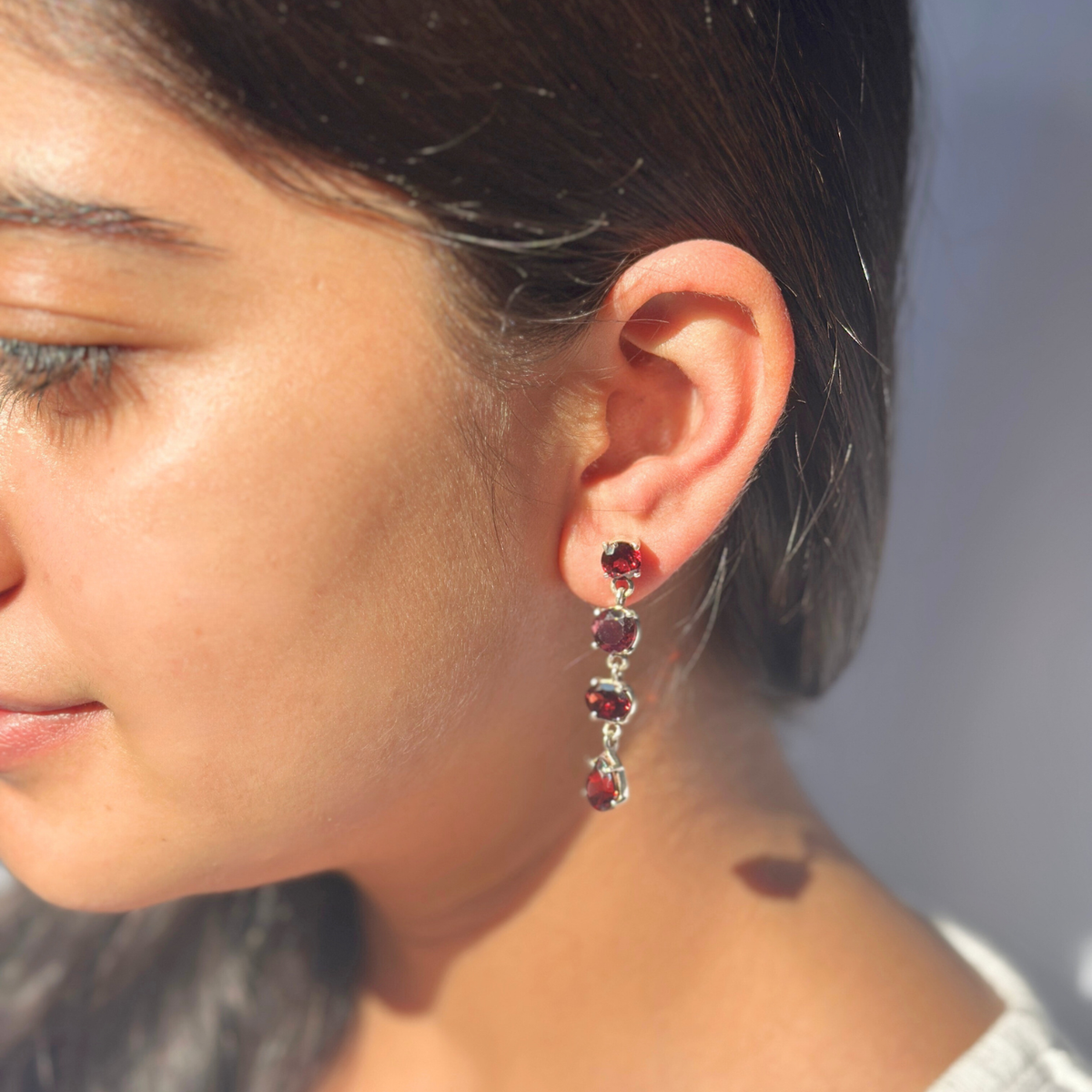 Alna 18K Gold Plated Silver 925 Garnet Earrings