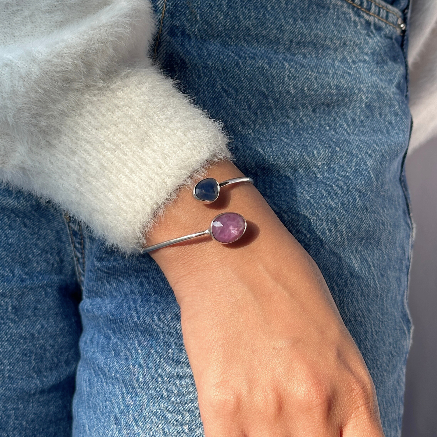 ruby and sapphire bracelet, silver bracelet, gemstone Bracelet