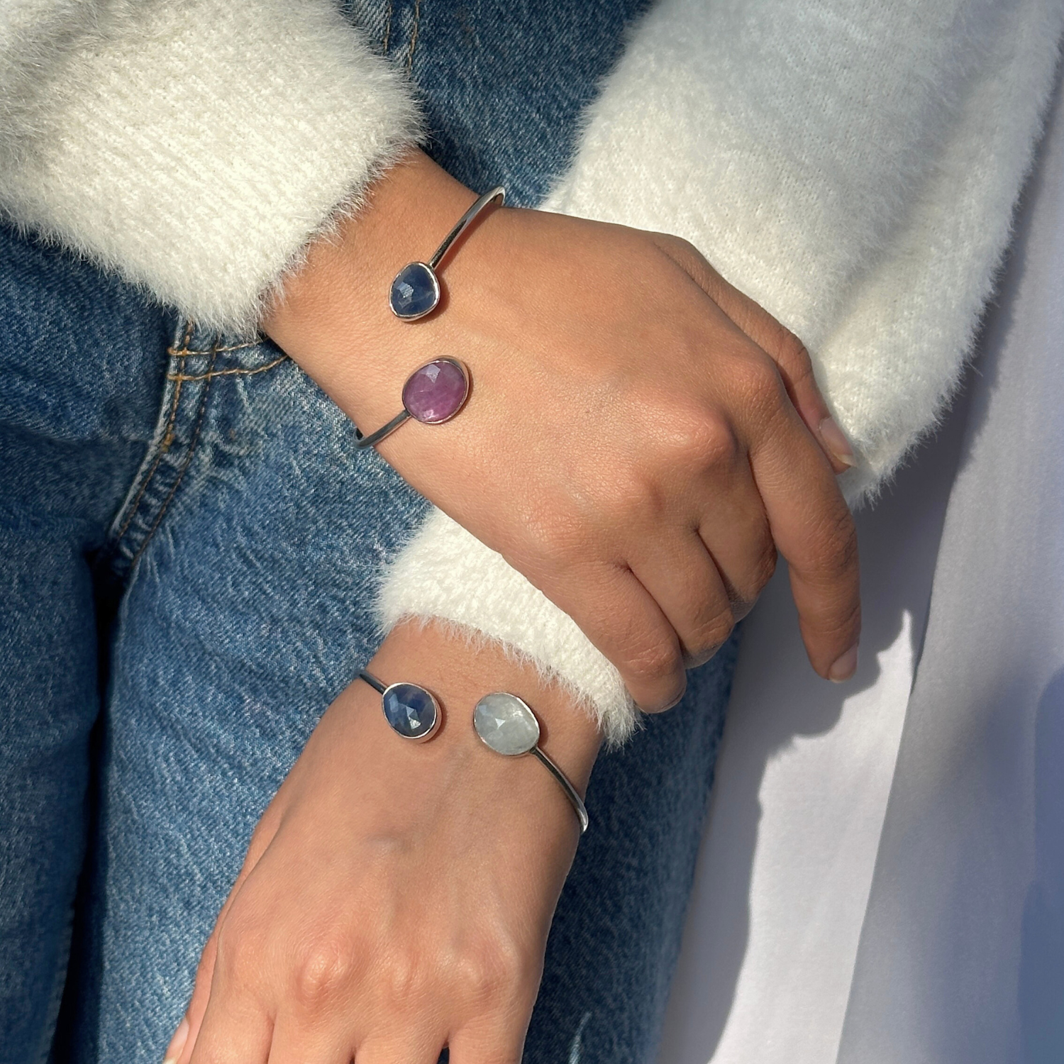 Aero Multi Stone Silver 925 Bangles