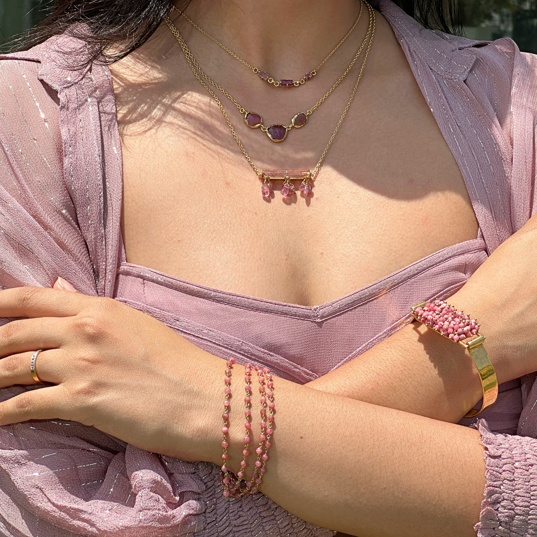 Reu Rhodonite 18k Gold Plated Silver 925 Bracelet
