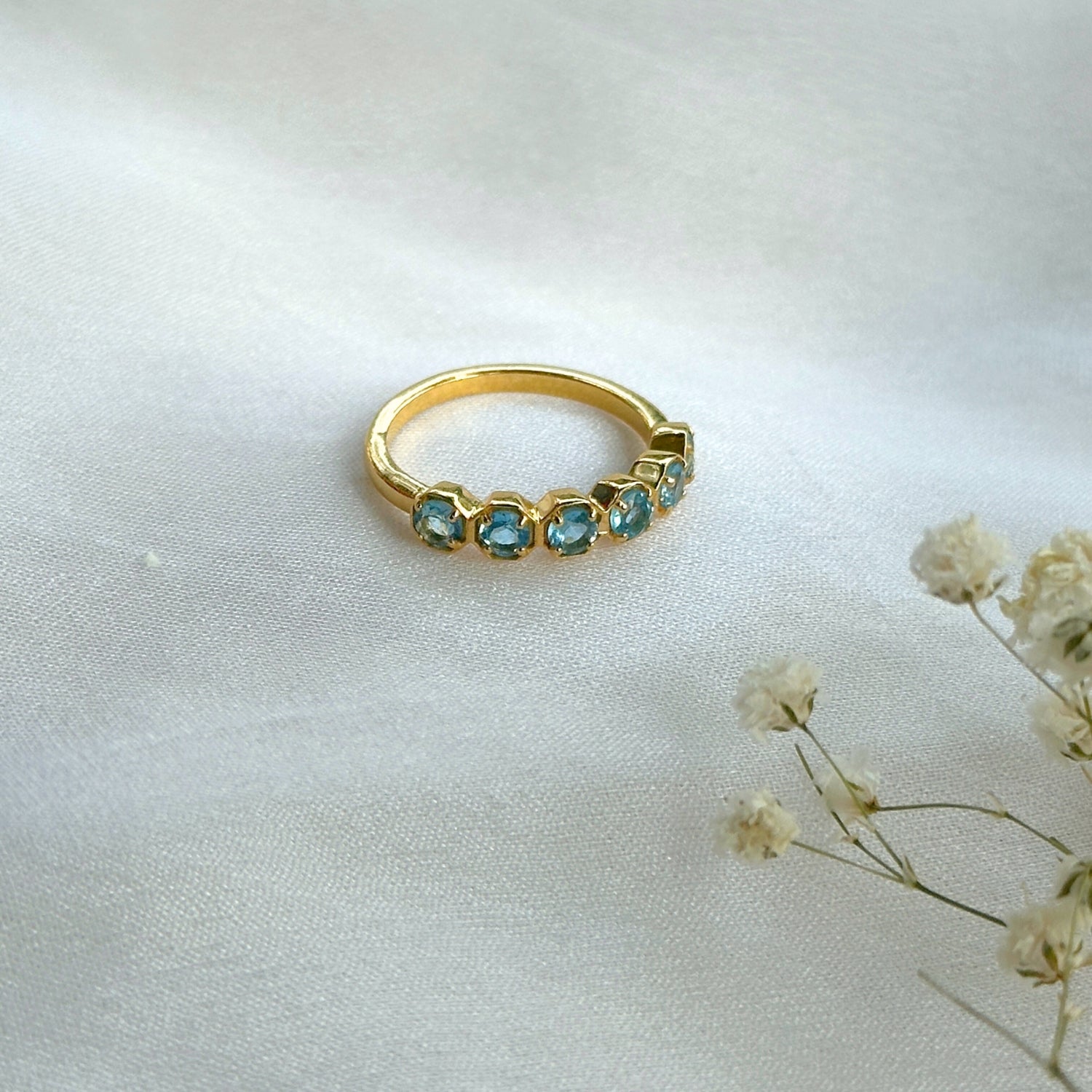 Azure Edge Blue Topaz Gold Plated Silver 925 Ring Stack