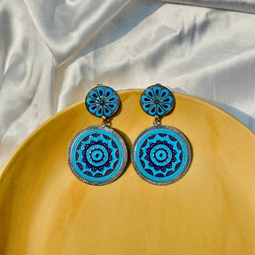 Sky Blue and Navy Big Enamel Silver 925 Earrings