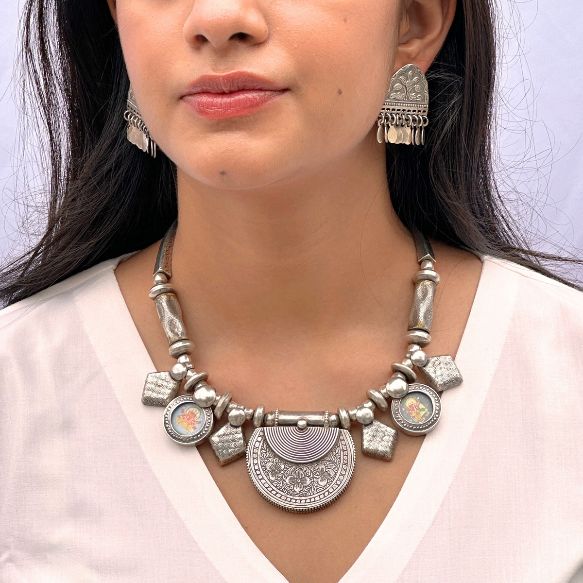 Ganesha Handpainted Silver 925 Necklace