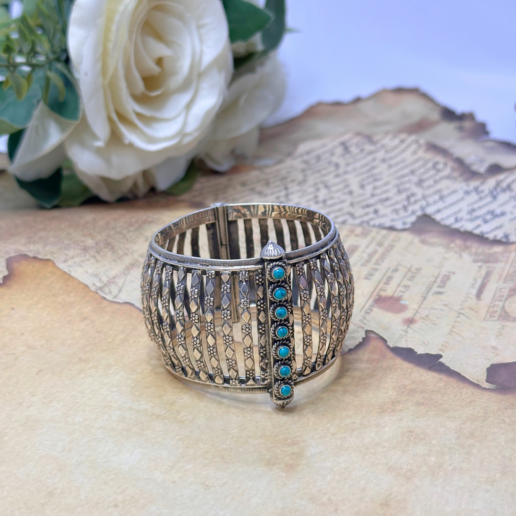 Turquoise Cage Traditional Silver 925 Bangle