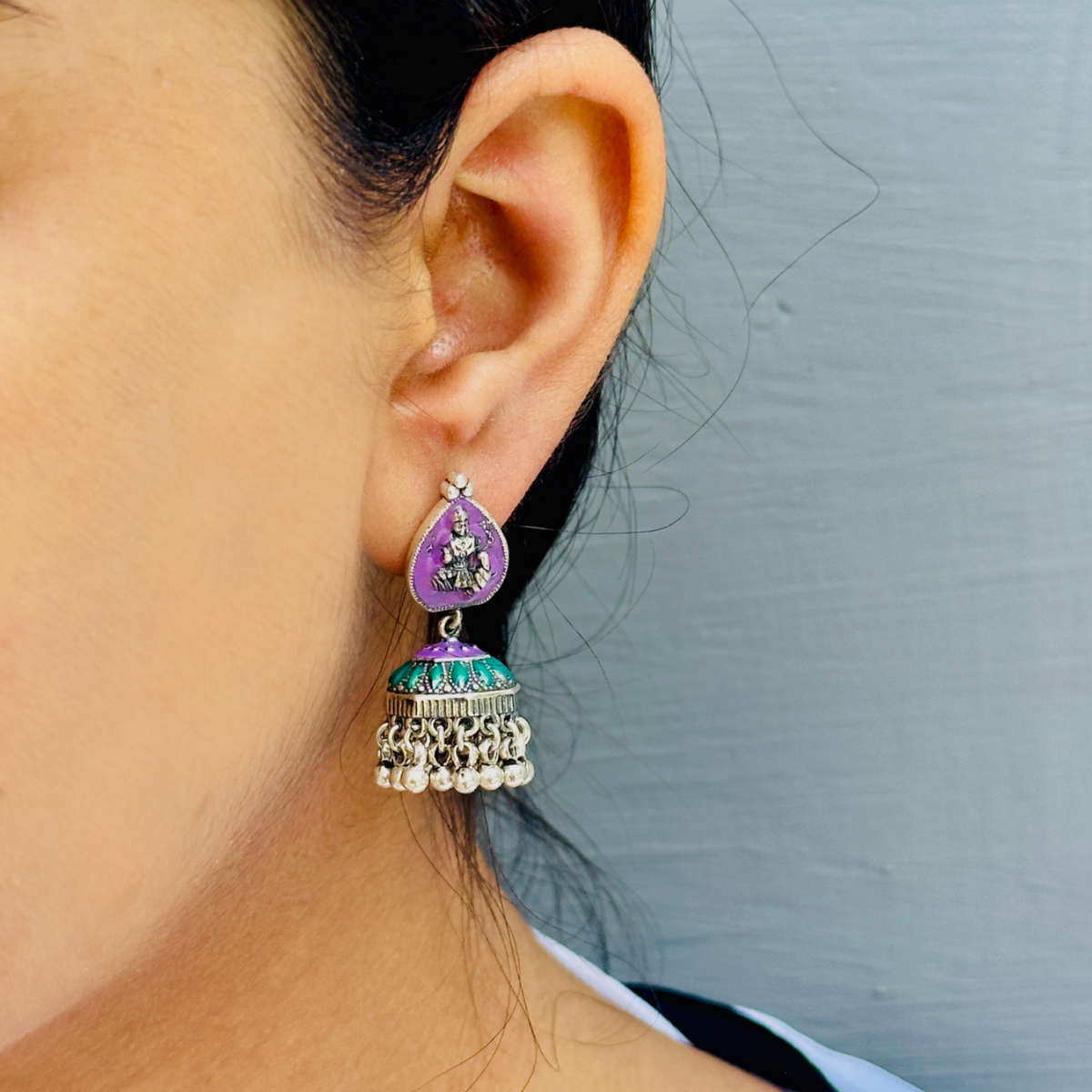 Small Enamel Silver 925 Jhumkis