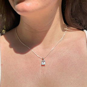 Rectangle Aquamarine 925 Silver Pendant