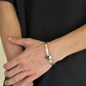 Three Skull Silver 925 Men's Cuff Bracelet