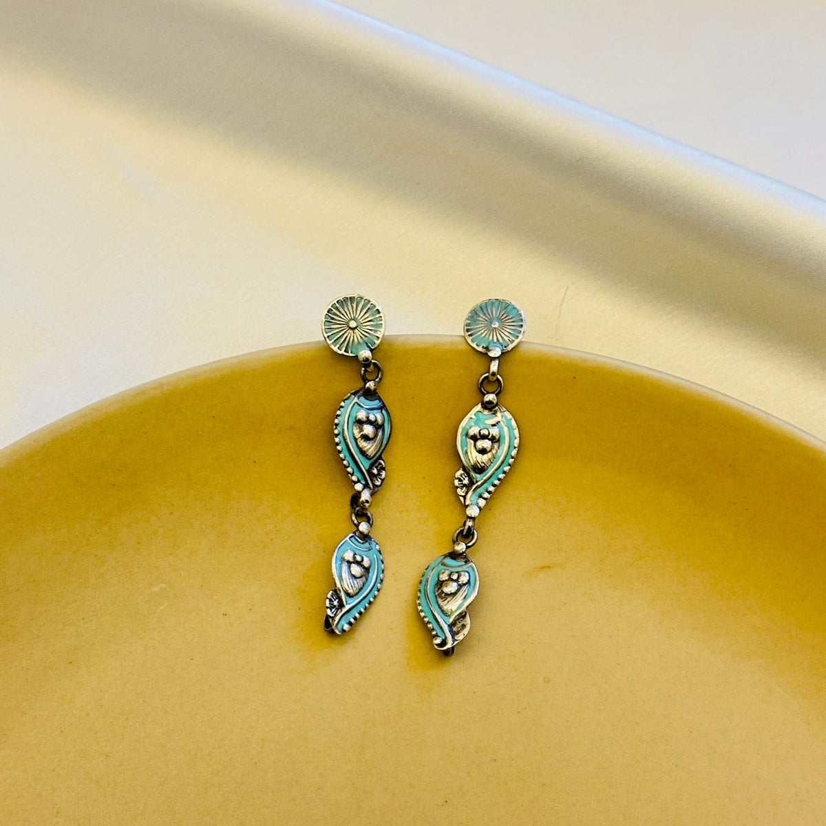 Ethnic Enamel Long Silver 925 Earrings