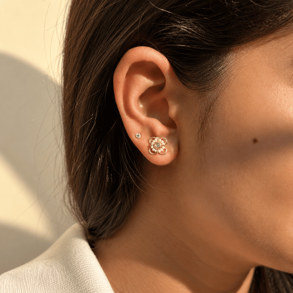 Mriya Pearl & Diamond 18K Gold Plated Silver 925 Stud Earrings