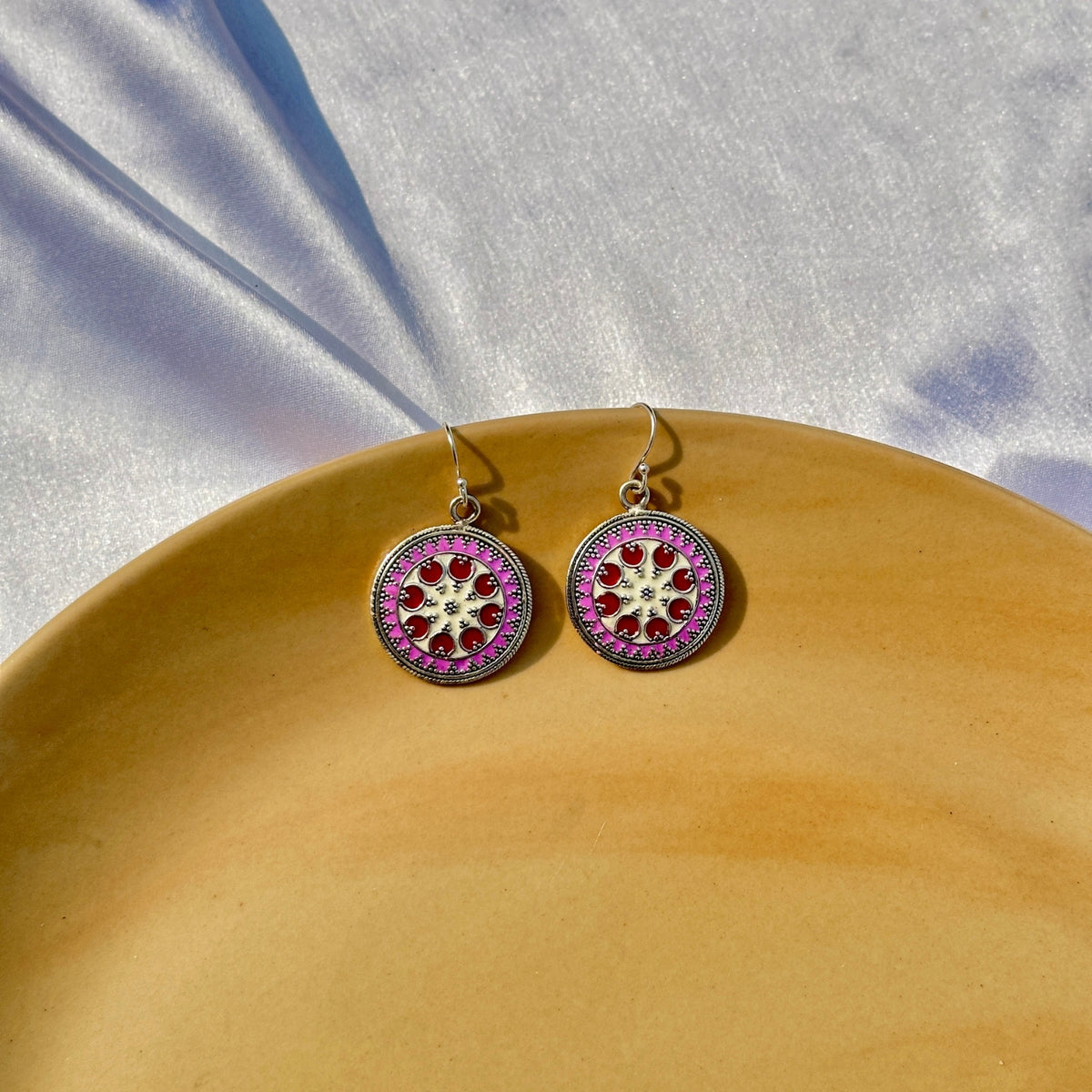 Ornate Round Enamel Earrings