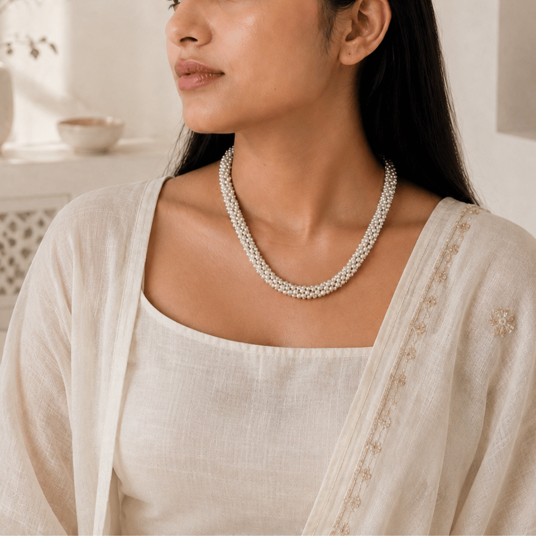 Sreedha 18K Gold Plated Silver 925 Pearl Beads Necklace