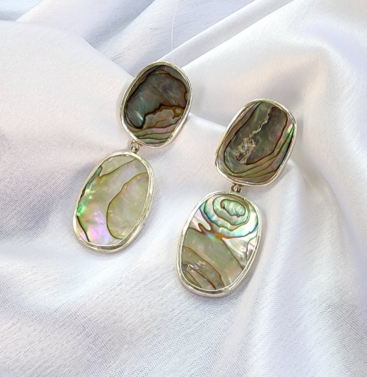 Abelone 2 stone silver earrings