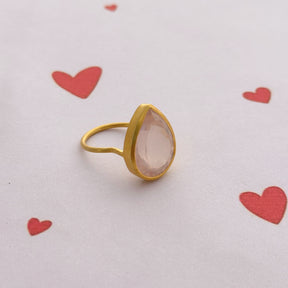 Eclat Rose Quartz Gold Plated Silver 925 Love Ring